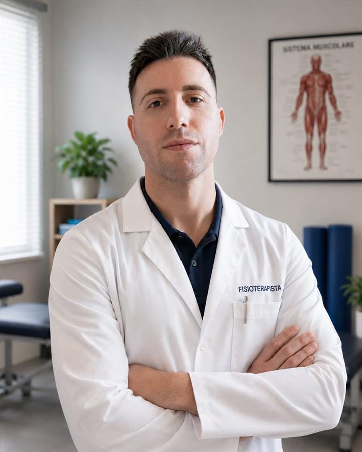 Mattia Marras, fisioterapista, nel suo studio